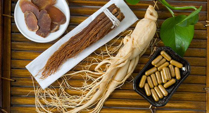 Dry Panax Ginseng Slices, capsules and roots